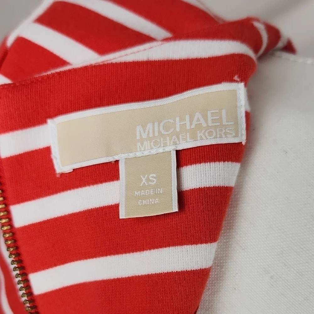 Michael Kors Orange and White Long Sleeve Sheath Dress XS